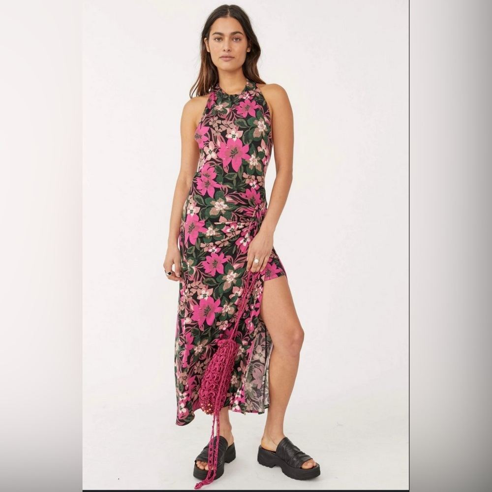 EUC Women's Free People Mimi Printed Maxi Dress size Small Petite in Black Combo
